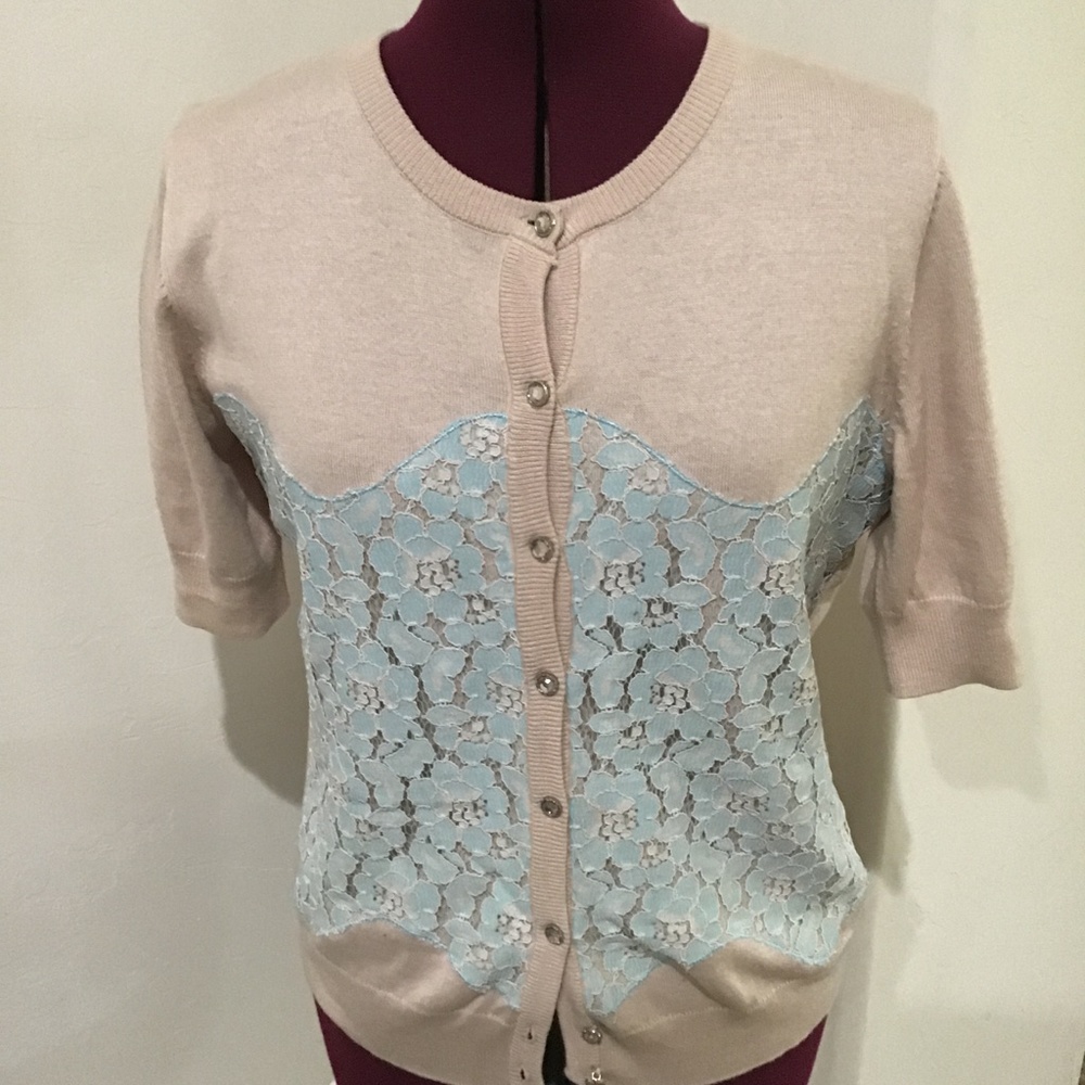 New York And Company - Sweater Cream W/Light Blue Lace Overlay